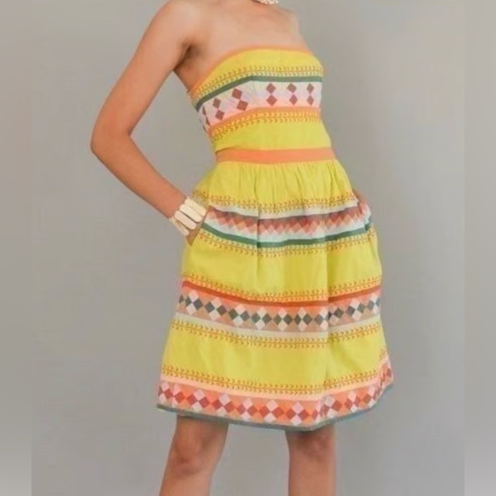 Anthropologie Leifsdottir Ribboned Quilotoa Dress size 0 strapless bright yellow